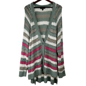 Lane Bryant Colorful Striped Open Knit Hi-Low Cardigan Sweater Womens 26/28